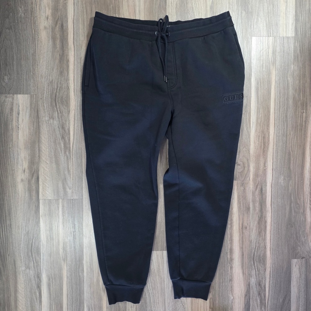 Guess Los Angeles Mens Black Fleece Jogger Sweatpants XL Tonal Logo Drawstring